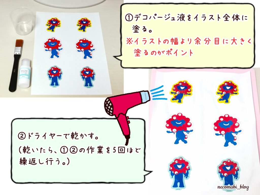 スコティッシュフォールド,ブログ,まびこ,ブリティッシュショートヘア,コロ助,猫,ハンドメイド,手作り,ミャクミャクグッズ,ミャクミャク,手作りステッカー,作り方,100均,百円均一,ダイソー,Daiso,デコパージュ液,大阪・関西万博,expo2025